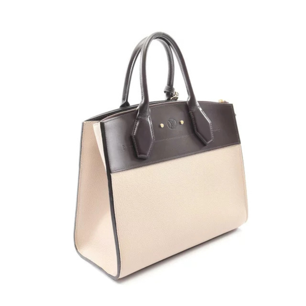 Louis Vuitton Steamer Handbag Leather City Brown Beige